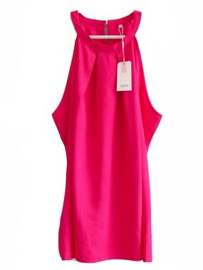 Hot Pink Pleated Halter Neck Flowy Blouse Tank Top - Size Extra Large NWT